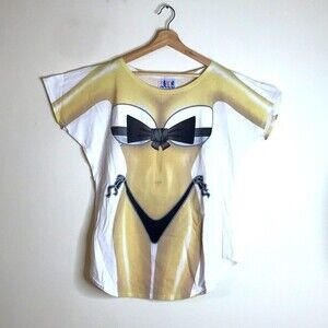 Vintage La imprints cotton bikini beach cover up shirt size large